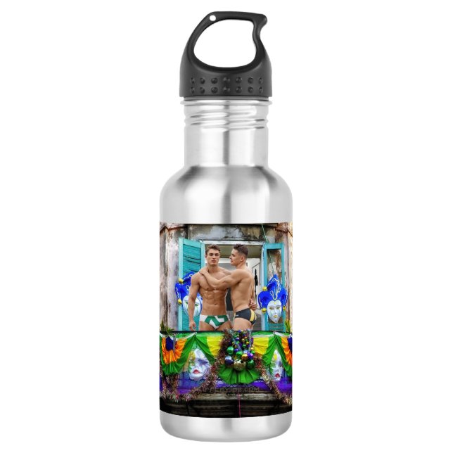 Botella De Agua El Mardi Gras de SlipperyJoe enmascara abalorios d (Anverso)