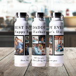 Botella De Agua El mejor papá jamás feliz día del padre 5 collage<br><div class="desc">Moderna y contemporánea Feliz Día del Padre MEJOR DADDY CADA cinco fotos de familia mantener una simple botella de agua blanca y negra con una audaz plantilla de guión de tipografía. Crea tu propio con 5 fotos familiares y tu texto! Puede cambiar los colores del texto y del fondo. Puede...</div>