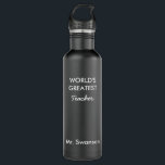 Botella De Agua El mejor Personalizado docente del mundo reutiliza<br><div class="desc">Personaliza esta botella de agua para tu persona favorita como profesor,  entrenador,  entrenador personal,  mamá,  papá,  hija,  hijo,  esposo,  esposa,  etc. Haga clic en "Personalizar" para cambiar los colores de la botella de agua,  el texto del tipo de letra,  la ubicación del tamaño y más.</div>