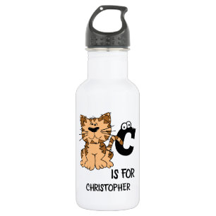 Botella De Agua El monograma C del personalizado es para gatos lin