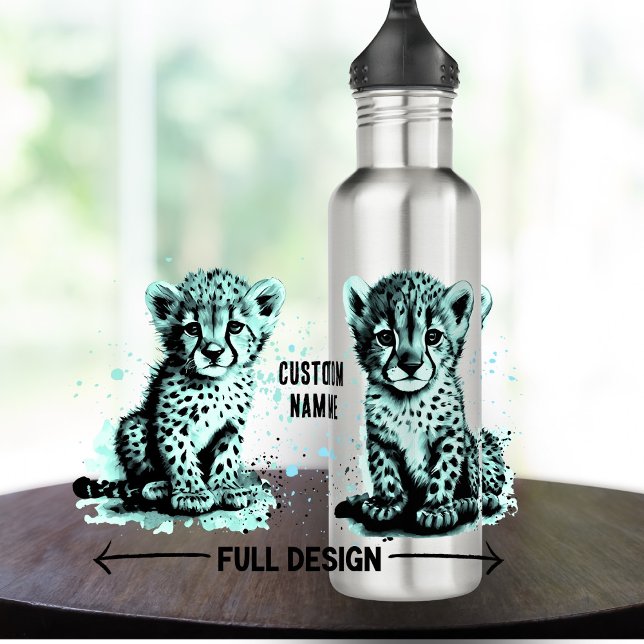 Botella De Agua El nombre del bebé verde azulado Cheetah Child (Subido por el creador)
