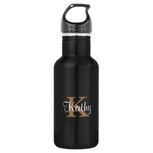 Botella De Agua El oro blanco inicial personalizado elegante