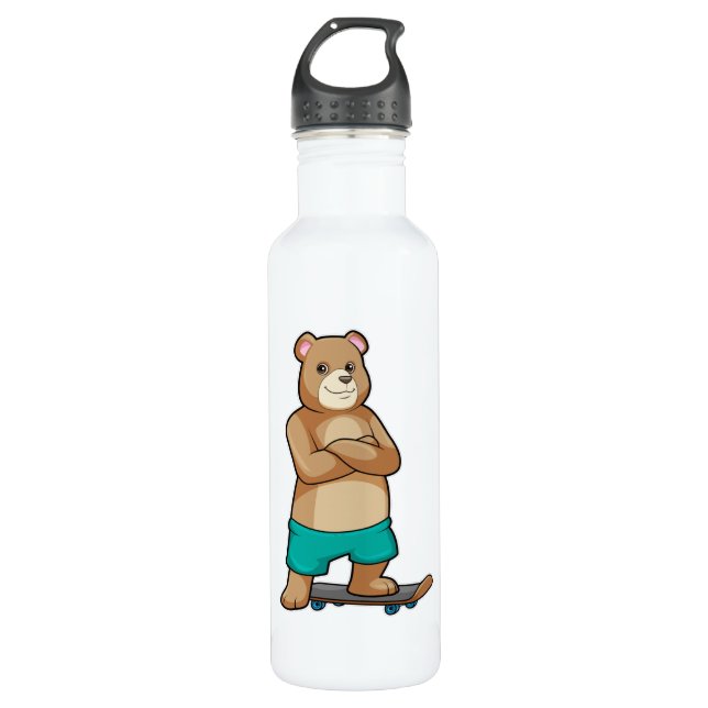 Botella De Agua El oso como patinador con patineta (Anverso)