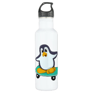 Botella De Agua El pingüino como patinador en el Skateboard