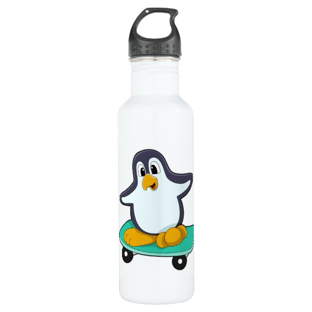 Botella De Agua El pingüino como patinador en el Skateboard (Anverso)