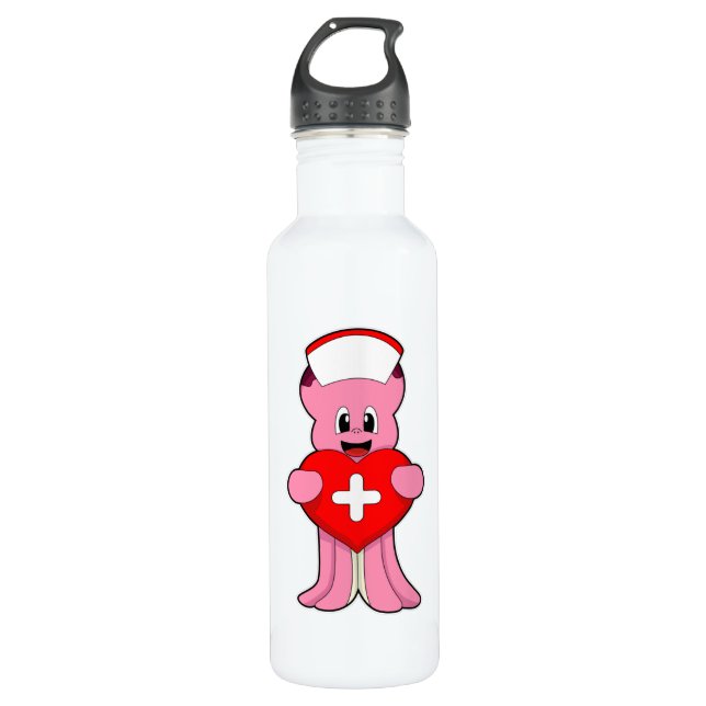 Botella De Agua El pulpo como enfermera con corazón (Anverso)