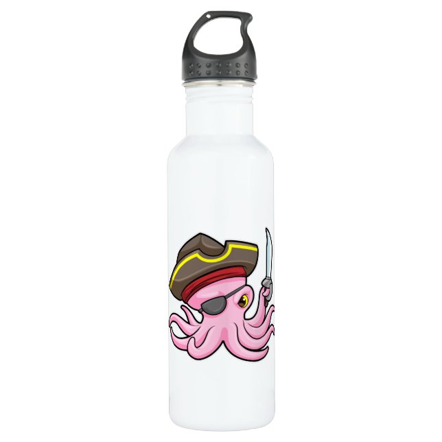 Botella De Agua El pulpo como pirata con parche de Saber y Ojo (Anverso)