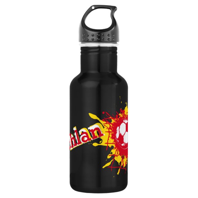 Botella De Agua El rojo del nombre del splat de la red del fútbol (Anverso)