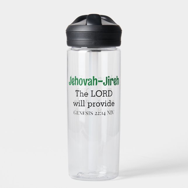 Botella De Agua El Señor proporcionará la Biblia Verse Verde y Neg (Delante)