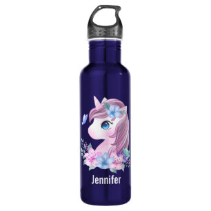 Botella De Agua El unicornio de bebé mágico y lindo en acuarela