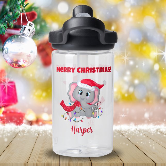 Botella De Agua Elefante Bebé Con Sombrero De Santa Y Nombre De La (This adorable Baby Elephant that your child will love to carry around during the holidays! )
