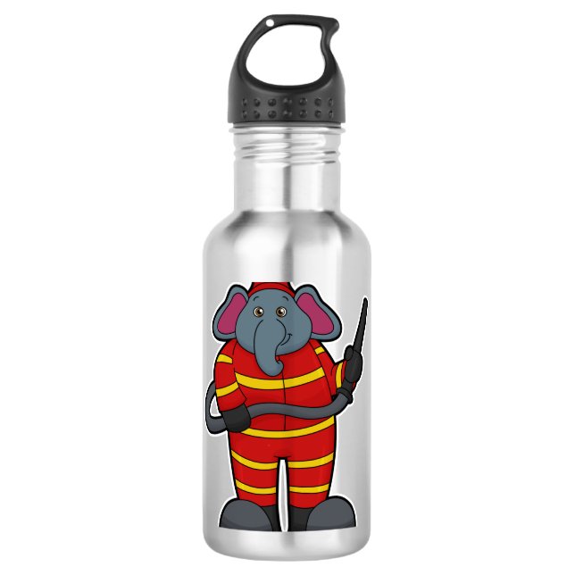 Botella De Agua Elefante como bombero con manguera (Anverso)