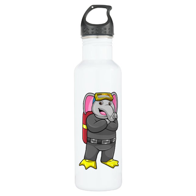 Botella De Agua Elefante como buzo con gafas de buceo (Anverso)