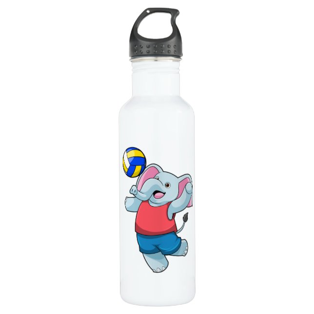 Botella De Agua Elefante como jugador de voleibol con voleibol (Anverso)