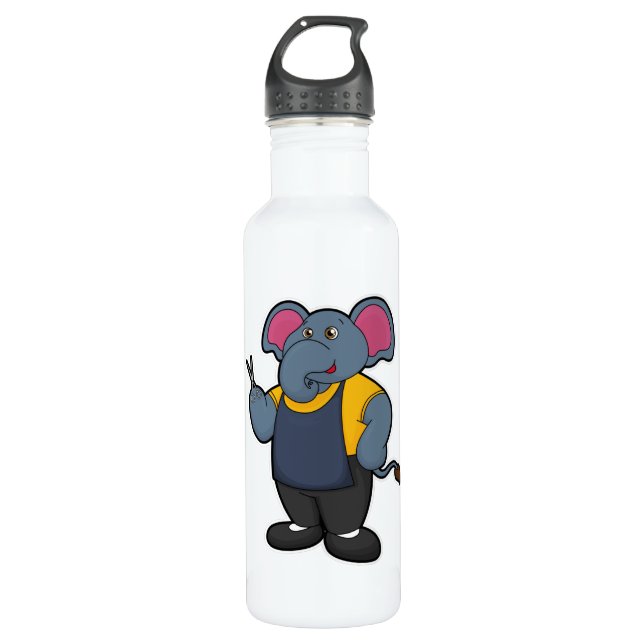 Botella De Agua Elefante como peluquero con tijeras (Anverso)