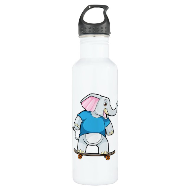 Botella De Agua Elefante como Skater con Skateboard (Anverso)
