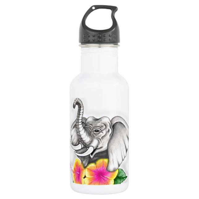 Botella De Agua Elefante con Hibiscus Design (Anverso)