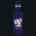 Botella De Agua Elefante de bebé rosado con polka<br><div class="desc">Botella de agua personalizada con un lindo ilustracion de color de elefante rosa. Ella tiene unas orejas puntiagudas rosadas y blancas de polka y un arco de cinta rosada en la parte superior de su cabeza.</div>