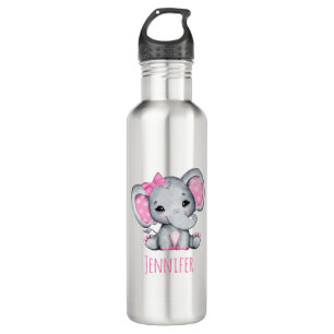Botella De Agua Elefante de bebé rosado con polka