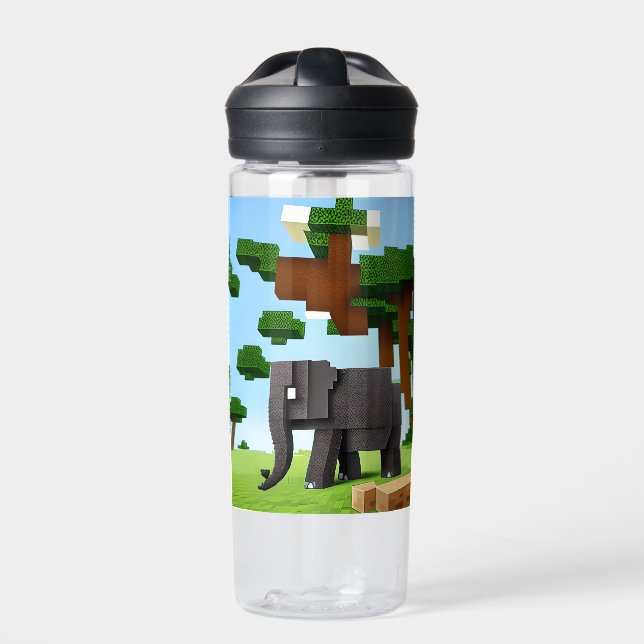 Botella De Agua Elefante de Safari Cute Pixel Art (Delante)