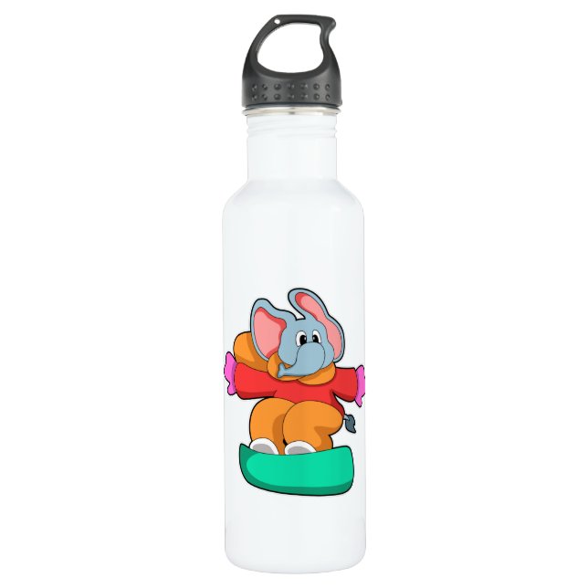 Botella De Agua Elefante en Snowboard con Snowboard (Anverso)