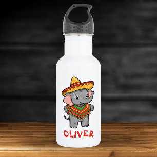 Botella De Agua Elefante juguetón con sombrero y poncho festivos