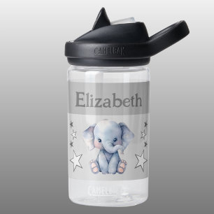 Botella De Agua elefante lindo añada nombre con estrellas niños gr