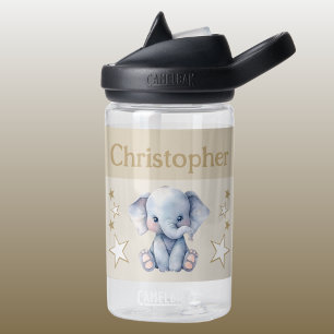 Botella De Agua elefante lindo añada nombre con estrellas niños ma