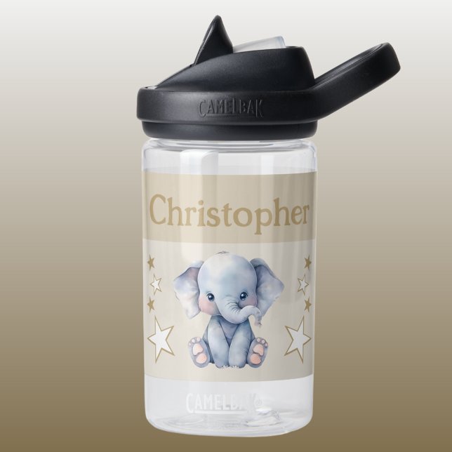 Botella De Agua elefante lindo añada nombre con estrellas niños ma (Subido por el creador)