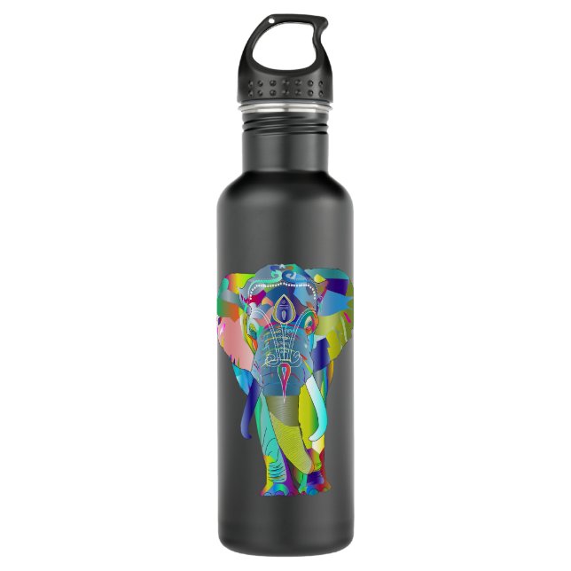 Botella De Agua Elefante Multicolor Camiseta Psicólica (Anverso)