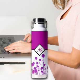 Botella De Agua Elegancia que Florece: Monograma Personalizado