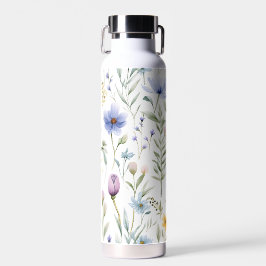 Botella De Agua Elegant Blue Purple Watercolor Wildflower 