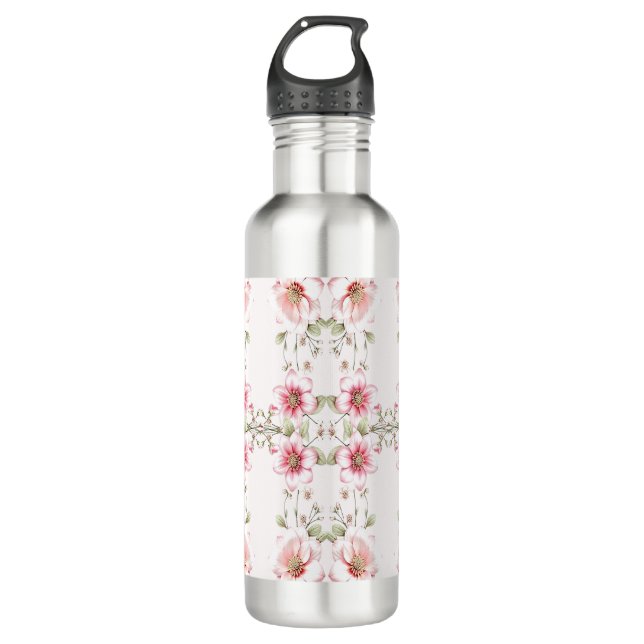 Botella De Agua Elegant Pink White Floral Water Bottle (Anverso)