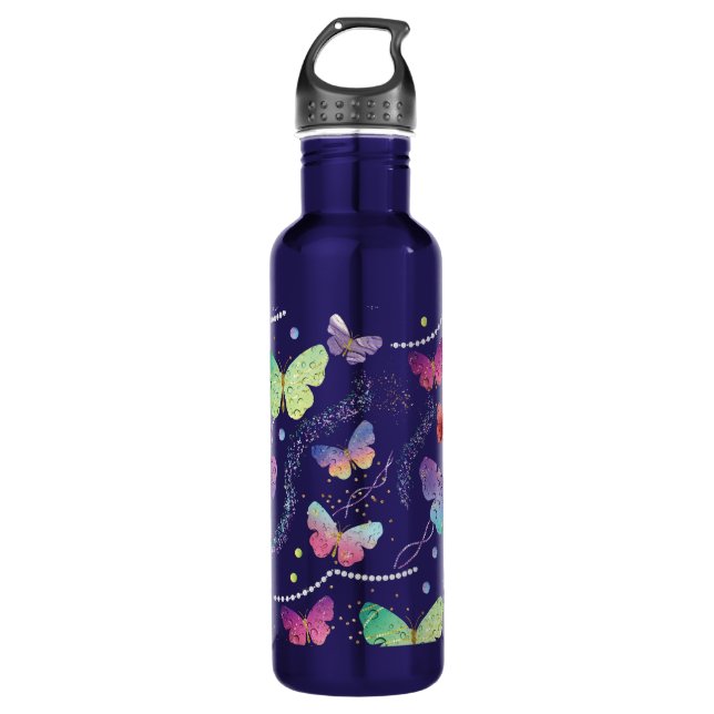 Botella De Agua Elegant Purple and Blue Bright Butterflies (Anverso)