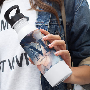 Botella De Agua Elegante acuarela Ágata de Mármol Resumen Monogram