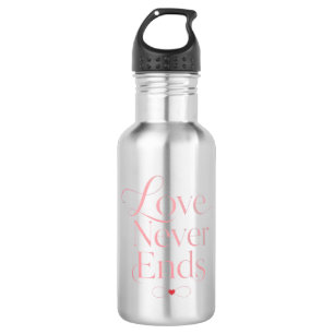 Botella De Agua Elegante Amor Nunca Termina Tipografía Rosa Dorada