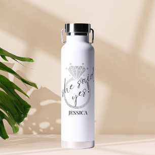 Botella De Agua Elegante Anillo De Plata Dijo Sí Compromiso