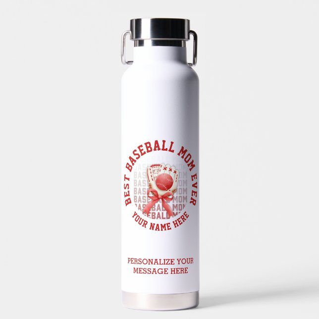 Botella De Agua Elegante BASEBALL MOM Nombre personalizado Día de  (Delantero)