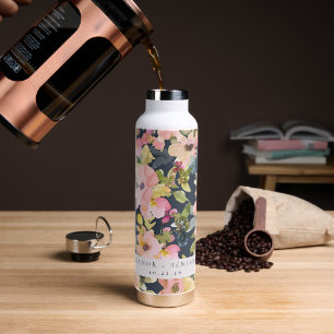 Botella De Agua Elegante Boda personalizada con acuarela de color 
