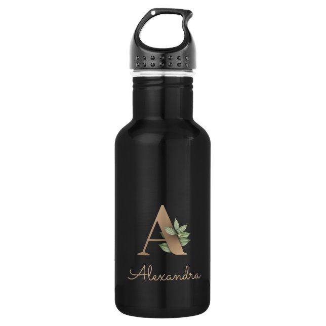 Botella De Agua Elegante carta de oro de monograma botánico A (Anverso)