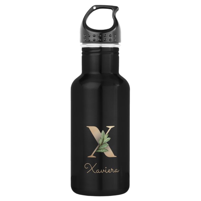 Botella De Agua Elegante carta de oro de monograma botánico X (Anverso)