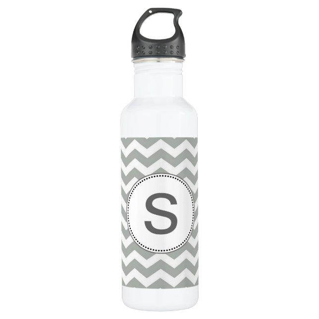 Botella De Agua Elegante, clásico chevron gris y blanco zigzag (Anverso)