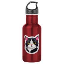 Botella de agua elegante con pegatina de gato blan