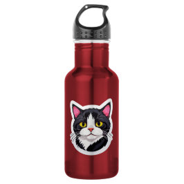 Botella de agua elegante con pegatina de gato blan
