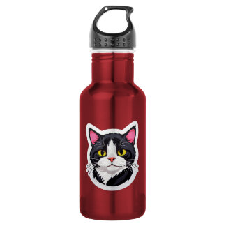Botella de agua elegante con pegatina de gato blan