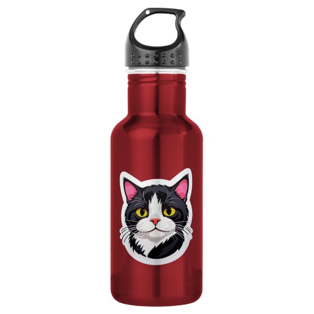 Botella de agua elegante con pegatina de gato blan (Anverso)