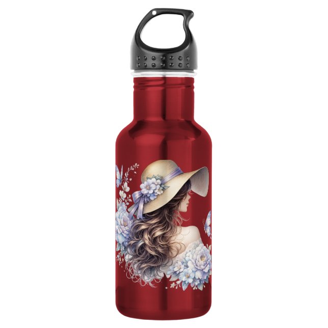 Botella de agua elegante de flores azules para dam (Anverso)