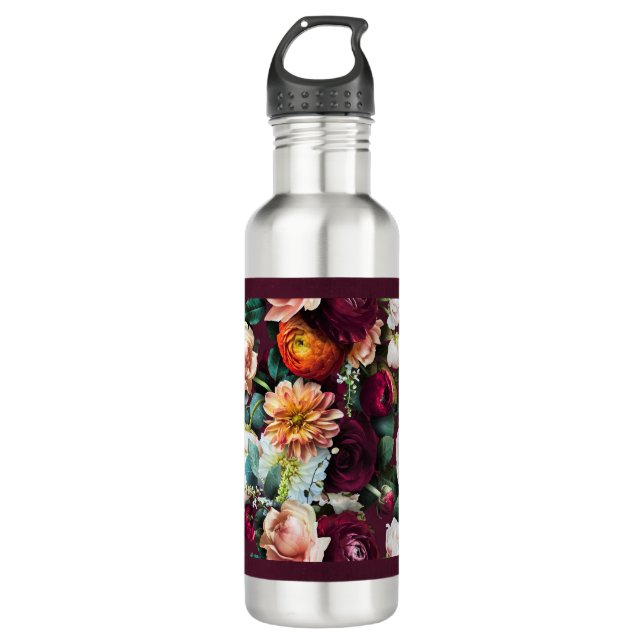 Botella De Agua Elegante Ejercicio De Trabajo Botánico Floral (Anverso)