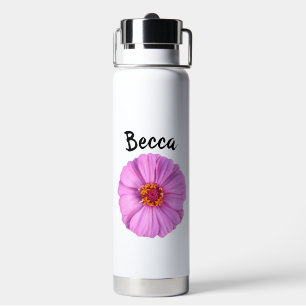 Botella De Agua Elegante flor rosada de Zinnia personalizada