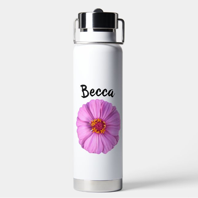 Botella De Agua Elegante flor rosada de Zinnia personalizada (Reverso)